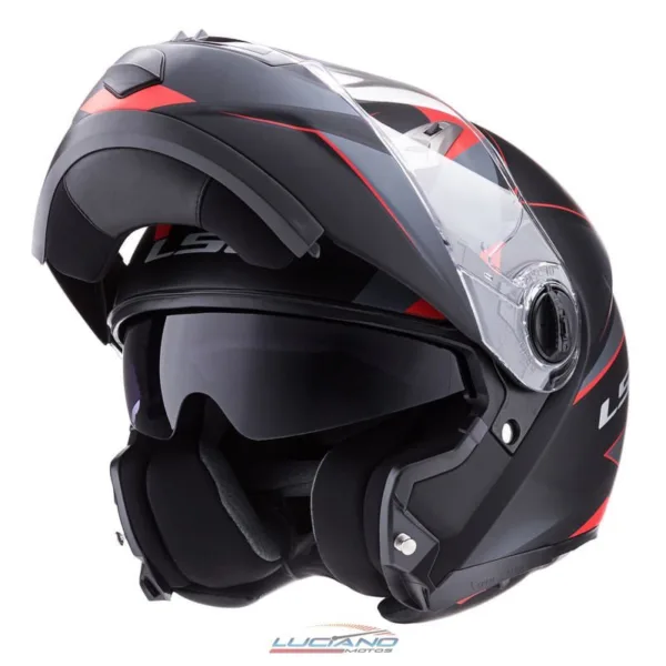 Casco LS2 370 Easy Stripe Negro / Rojo