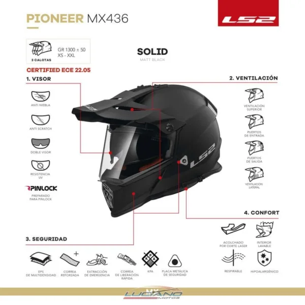 Casco LS2 MX436 Pioneer Negro Mate - Imagen 6