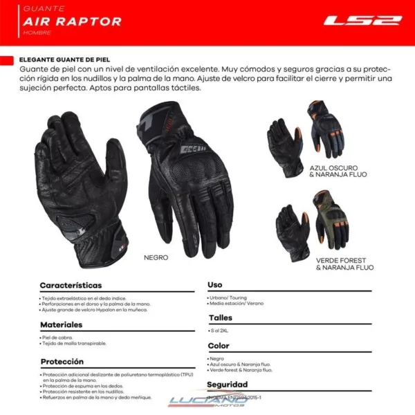Guante LS2 Hombre Air Raptor Negro - Imagen 3
